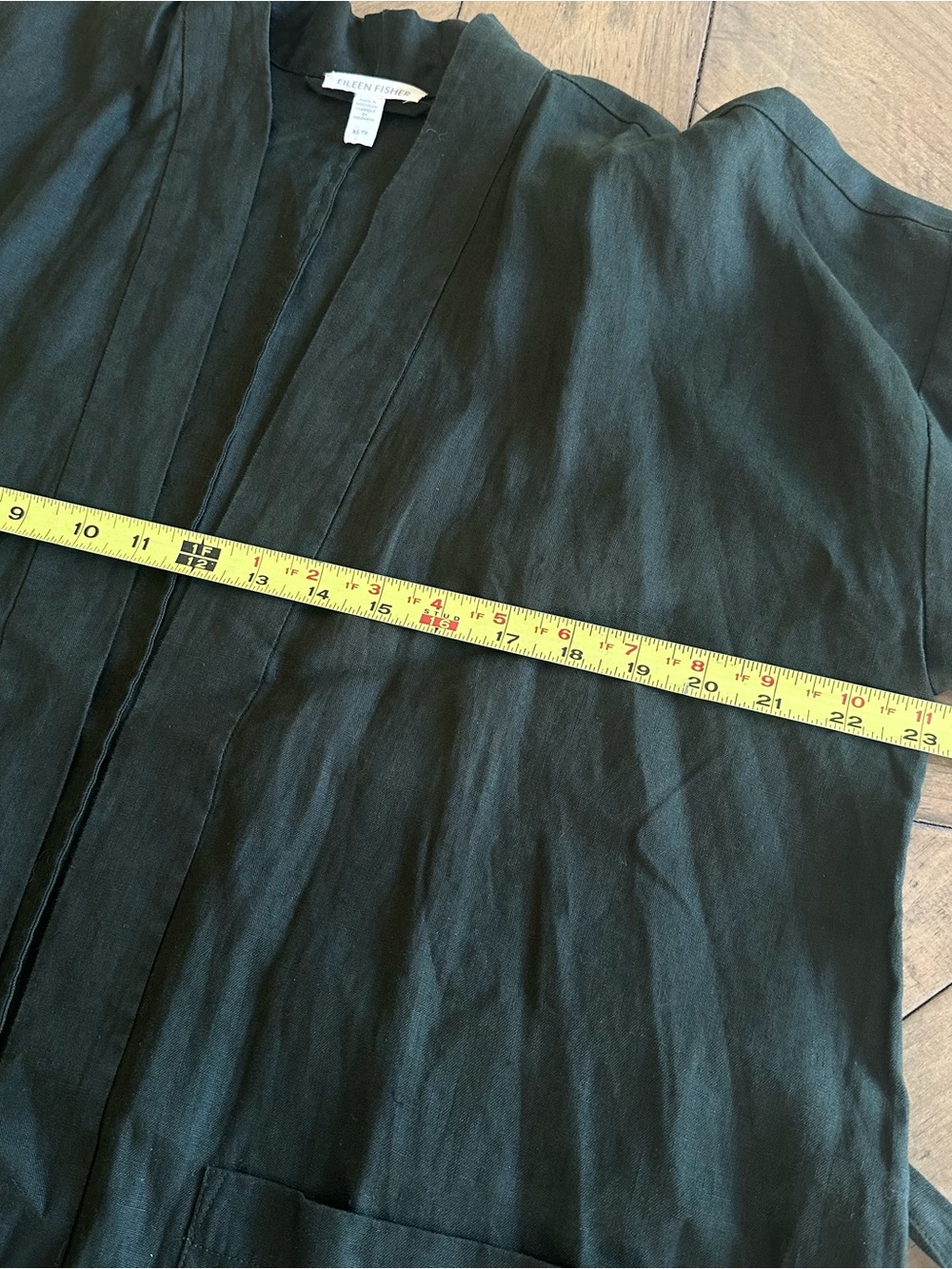 Eileen Fisher Organic Linen Long Kimono Belt Jacket Seaweed Green XS Minimalist - Picture 8 of 9